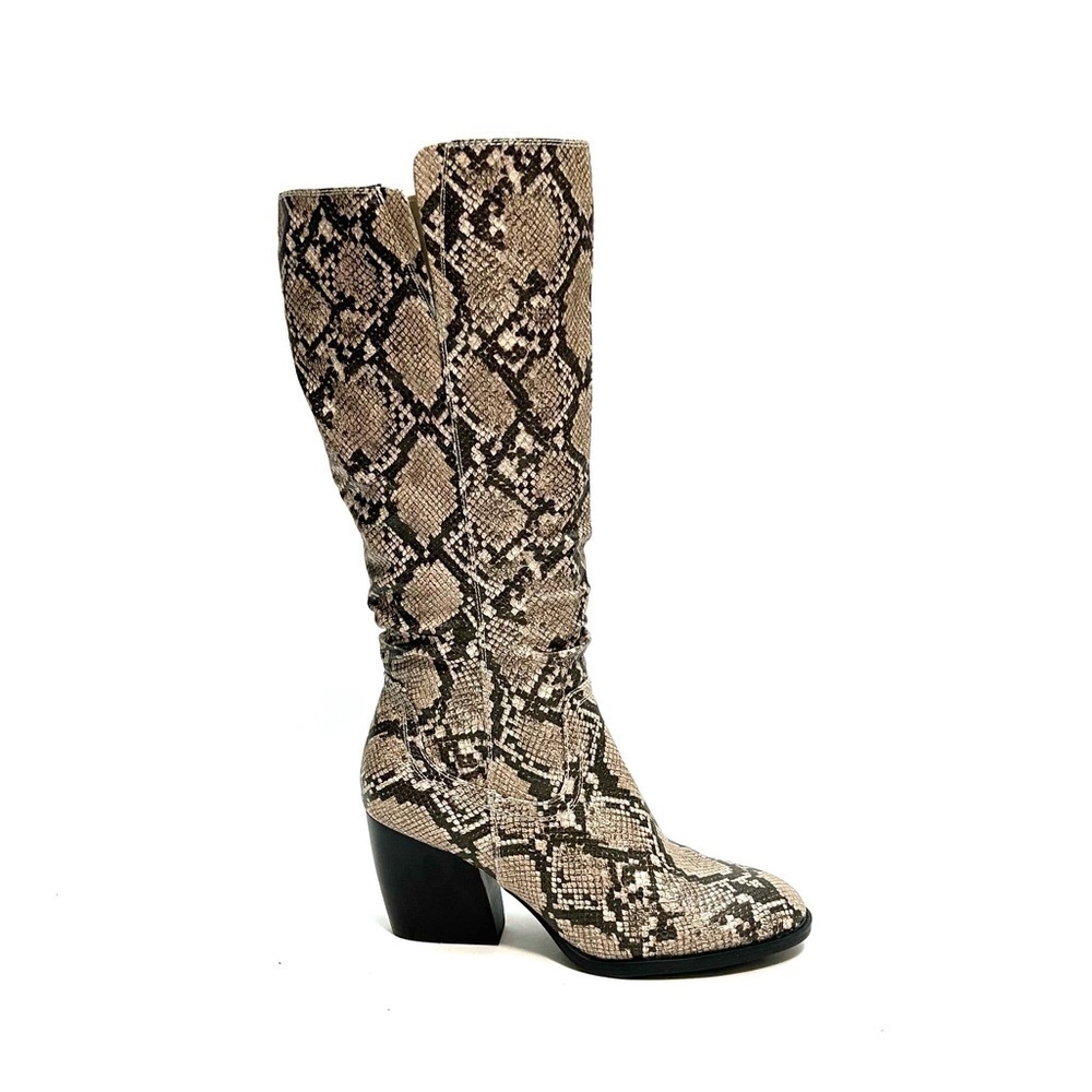 Vintage Y2K deadstock vegan snakeskin knee high zip heeled boots